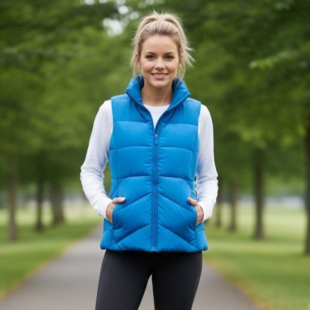 SJB Active Puffer Vest Womens Size M Blue Down Insulation Full Zip Winter Fleece